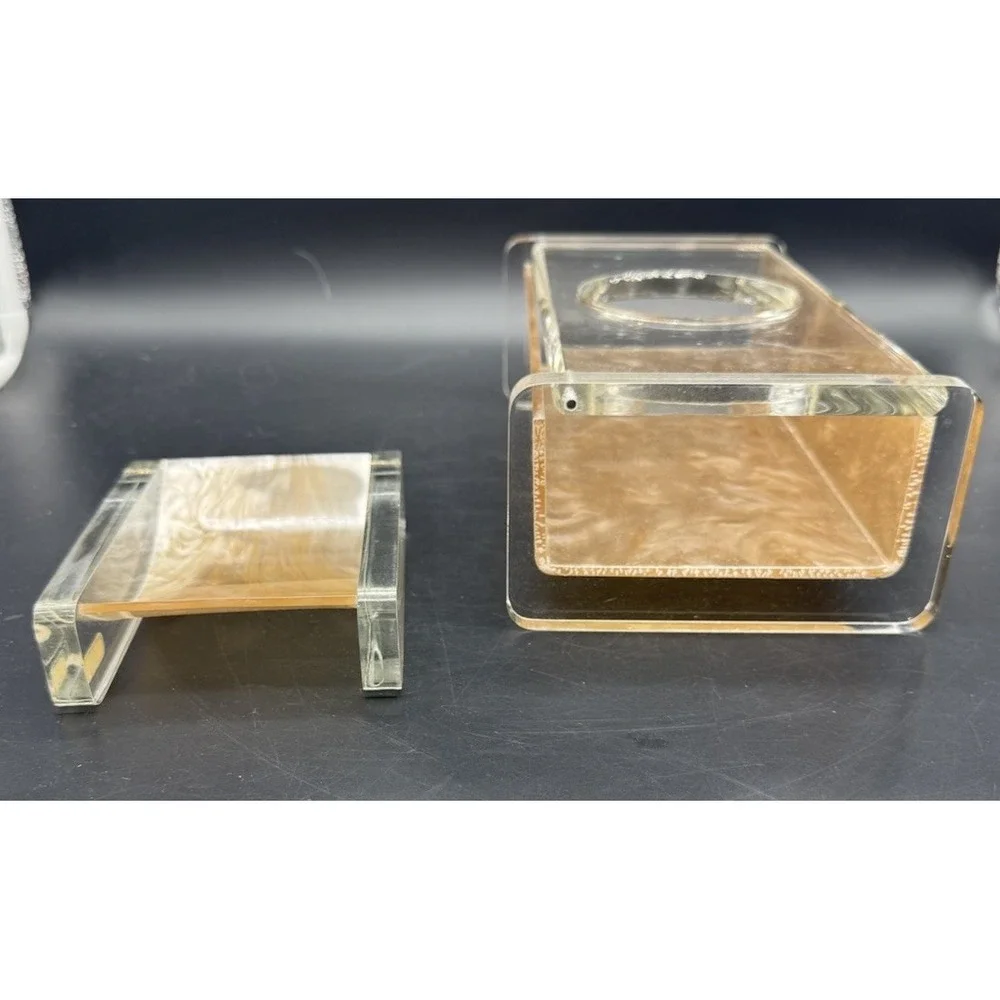Vintage Handmade Lucite Bathroom Set MCM Acrylic Tissue Holder & Soap Dish